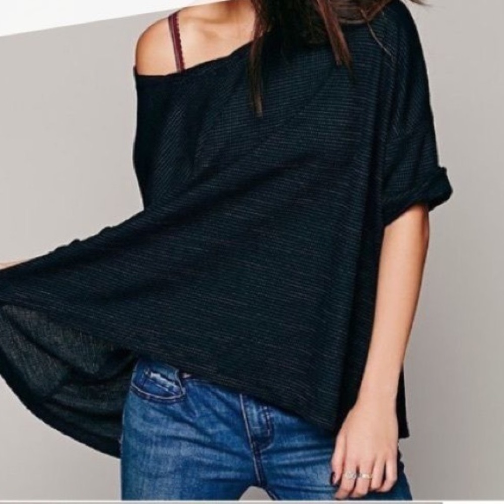 Free People Black Oversized Short Sleeve Tee